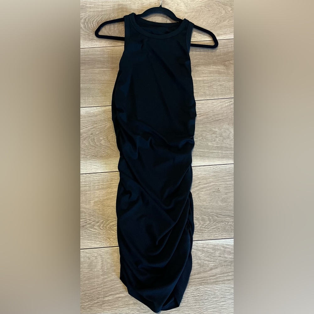 Black Ruched Women's Midi Dress